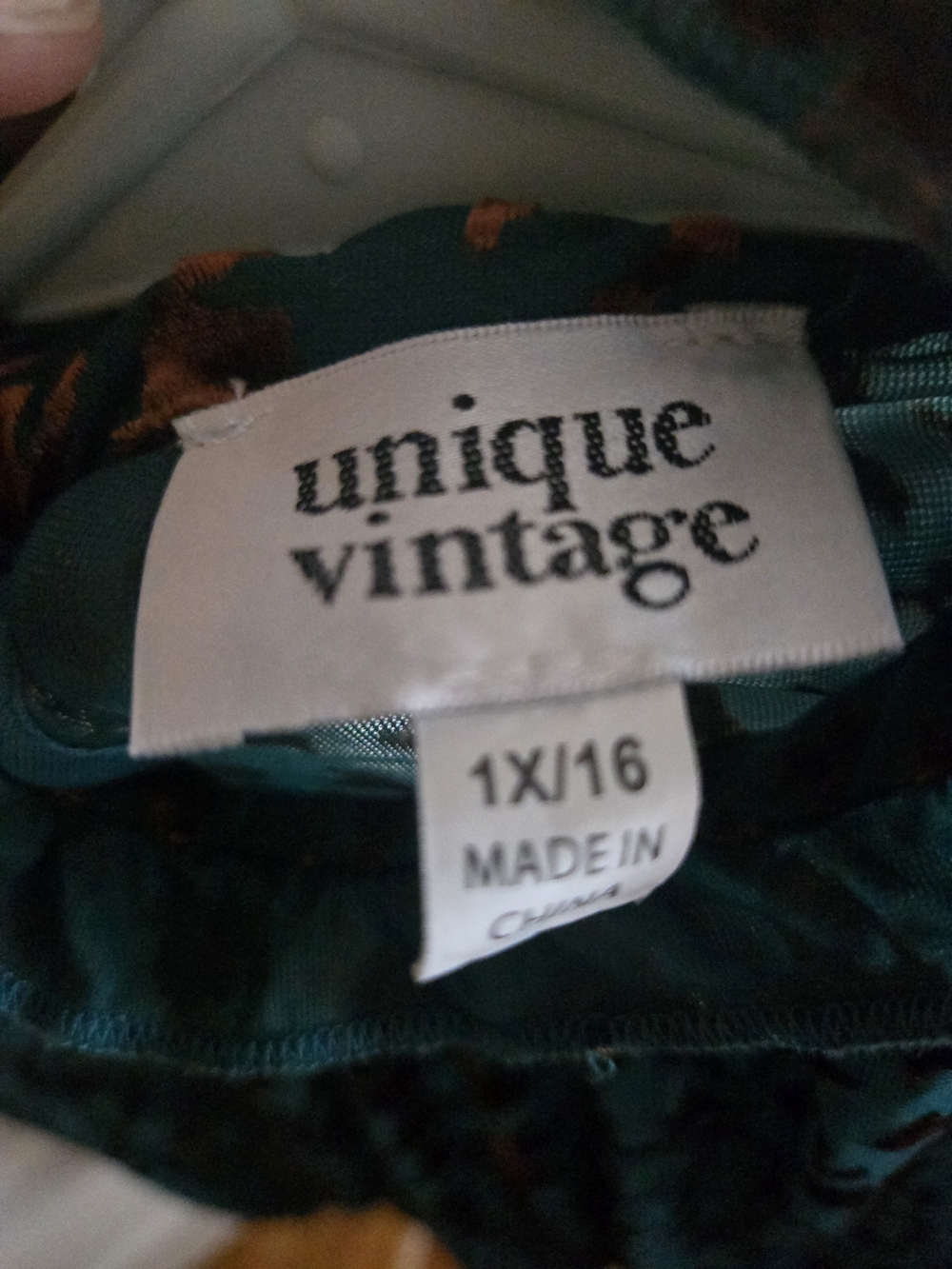 Unique Vintage Teal and Copper Houndstooth Ruffle-Neck Blouse - Picture 3 of 3